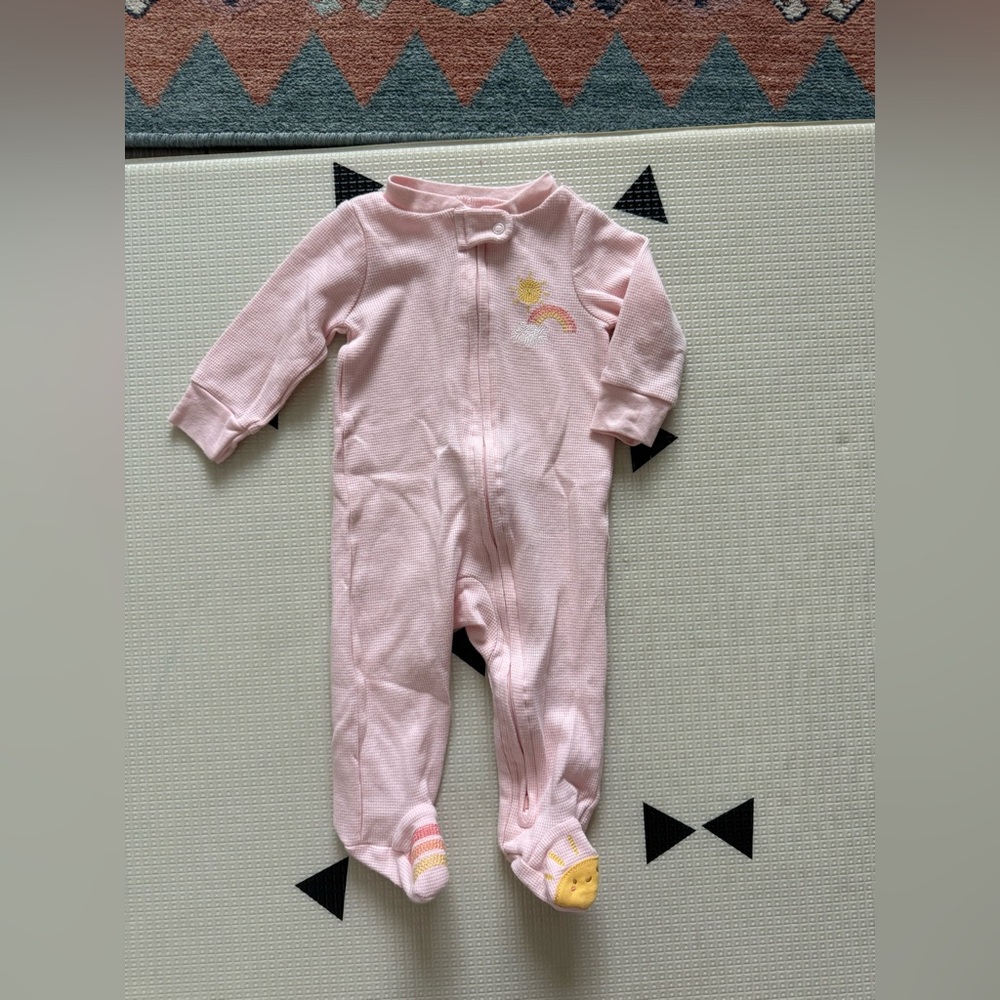 Carter’s|Baby girl waffle knit pastel Pink footsies,One Piece,Rainbow & sun••• - Picture 5 of 5